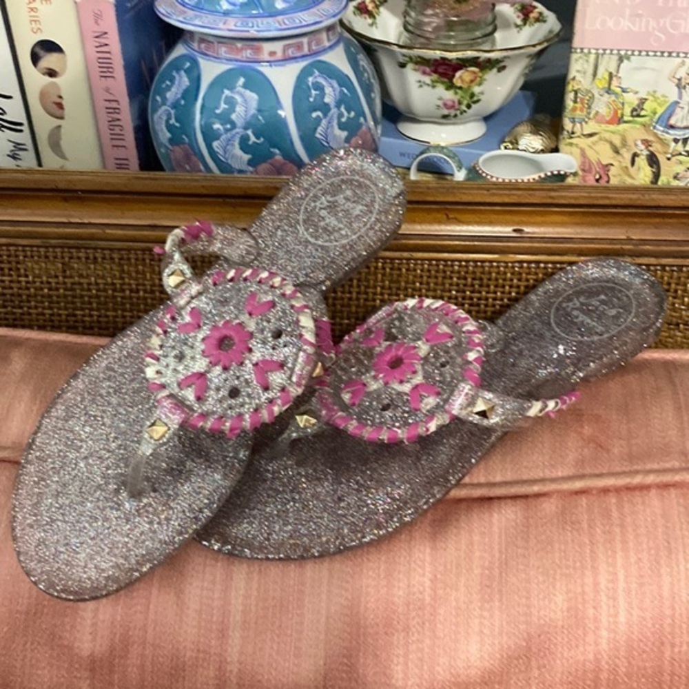 Jack Rogers Pink and Gold Glitter Sandals in Excellent Condition